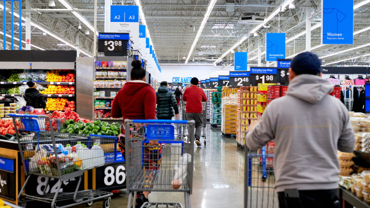 Shoppers  at a Walmart store in Secaucus, New Jersey, US, on Tuesday, March 5, 2024.